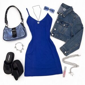 Vintage Y2K Cache Royal Blue Bodycon Mini Dress Size‎ Small Made in USA